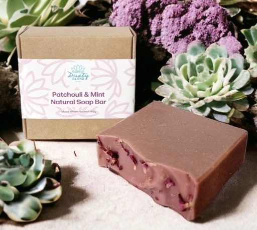 Chocolate soap with plants in background
